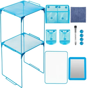 13 Pcs Locker Organizer Kit Stackable Mesh Shelves School, Blue 13 Pcs Locker Organizer Kit Stackable Mesh Shelves School, Blue