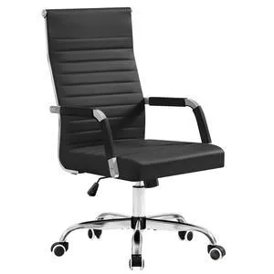 Ergonomic Office Desk Chair, Executive Ribbed Mid-Back PU Leather Conference Room Chair Adjustable Swivel Chair with Arms (1, Black) Ergonomic Office Desk Chair, Executive Ribbed Mid-Back PU Leather Conference Room Chair Adjustable Swivel Chair with Arms (1, Black)