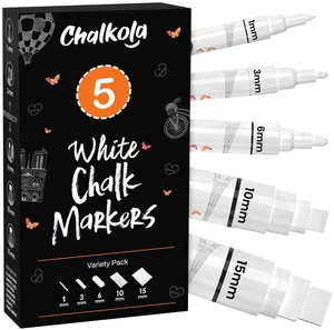 5 White Chalk Markers for Glass, Chalkboard, Blackboard, Window 5 Variety Pack - Fine Tip, Bold & Jumbo - Erasable Liquid Chalk Pens (1mm, 3mm, 6mm, 10mm, 15mm) - White Dry erase Markers 5 White Chalk Markers for Glass, Chalkboard, Blackboard, Window 5 Variety Pack - Fine Tip, Bold & Jumbo - Erasable Liquid Chalk Pens (1mm, 3mm, 6mm, 10mm, 15mm) - White Dry erase Markers