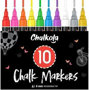 10 Liquid Chalk Markers for Blackboard, Chalkboard w/Gold, Silver 10 Erasable, Washable Paint Chalk Pens for Car Windows, Bistro, Glass, Board Signs - Neon Wet Wipe 6mm Reversible Bold Tip 10 Liquid Chalk Markers for Blackboard, Chalkboard w/Gold, Silver 10 Erasable, Washable Paint Chalk Pens for Car Windows, Bistro, Glass, Board Signs - Neon Wet Wipe 6mm Reversible Bold Tip