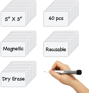 Dry Erase Magnetic Label 5x3 Inch White, Reusable Magnetic Dry Erase Labels for WhiteboardsPack of 40 Dry Erase Magnetic Label 5x3 Inch White, Reusable Magnetic Dry Erase Labels for WhiteboardsPack of 40