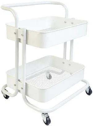 2 Tier Cart with Wheels Under Desk Storage with Handle, Metal Rolling Pantry Cart for Kitchen White Small Rolling Basket for Laundry Room Bathroom, Utility Shelf Organizer for Small Space 2 Tier Cart with Wheels Under Desk Storage with Handle, Metal Rolling Pantry Cart for Kitchen White Small Rolling Basket for Laundry Room Bathroom, Utility Shelf Organizer for Small Space