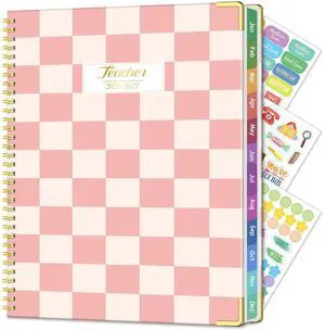 Teacher Planner 2026-2027 Academic Year, Lesson Plan Book 8.5"x11" July 2026-June 2027, Spiral Hardcover Teacher Calendar with 14 Checklists, Gold Corners & Stickers for Class, PinkCheckered Teacher Planner 2026-2027 Academic Year, Lesson Plan Book 8.5"x11" July 2026-June 2027, Spiral Hardcover Teacher Calendar with 14 Checklists, Gold Corners & Stickers for Class, PinkCheckered