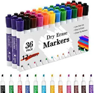 Dry Erase Markers, Chisel Tip Whiteboard Markers, Low Odor Dry Erase Marker, 36 Bulk 12 Assorted Color Markers for Kids/Teachers Dry Erase Markers, Chisel Tip Whiteboard Markers, Low Odor Dry Erase Marker, 36 Bulk 12 Assorted Color Markers for Kids/Teachers