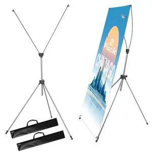 2 Pack X Frame Banner Stand Fits Any Banner Adjustable Size 23"X63" to 32"X78" with Portable Retractable Carrying Bag, Customize Stand for Trade Show Exhibition Market and Store Display,Silver 2 Pack X Frame Banner Stand Fits Any Banner Adjustable Size 23"X63" to 32"X78" with Portable Retractable Carrying Bag, Customize Stand for Trade Show Exhibition Market and Store Display,Silver