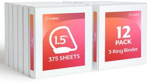 Economy 3-Ring Binders, 1.5", Slant-D Rings, Holds 375 Sheets, ClearVue Presentation View, Non-Stick, White, Case of 12 (90751) Economy 3-Ring Binders, 1.5", Slant-D Rings, Holds 375 Sheets, ClearVue Presentation View, Non-Stick, White, Case of 12 (90751)