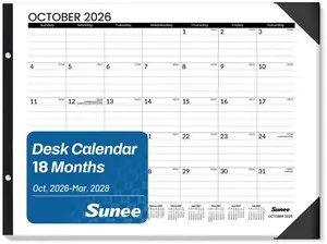 Desk Calendar 2026-2027 Large 22x17 from October 2026 to March 2028, Extra Large Desktop Monthly Calendar Pad 18 Months For Teacher or Office, Desk Top, Black Desk Calendar 2026-2027 Large 22x17 from October 2026 to March 2028, Extra Large Desktop Monthly Calendar Pad 18 Months For Teacher or Office, Desk Top, Black