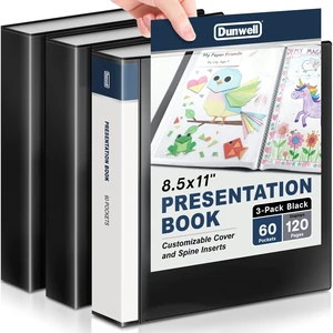 Presentation Binder 60-Pocket, Displays 120 Pages, 8.5x11 Portfolio Binder with Plastic Sleeves, Storage and Organizer for Documents, Photos, Kids Artwork, Projects, Recipes (3 Pack, Black) Presentation Binder 60-Pocket, Displays 120 Pages, 8.5x11 Portfolio Binder with Plastic Sleeves, Storage and Organizer for Documents, Photos, Kids Artwork, Projects, Recipes (3 Pack, Black)
