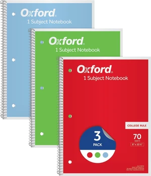 1-Subject Notebooks, Notebooks for School, 8 x 10.5 Inches, College Rule, 70 Sheets, Assorted Primary Colors, Colors May Vary (1006792), (Pack of 24) 1-Subject Notebooks, Notebooks for School, 8 x 10.5 Inches, College Rule, 70 Sheets, Assorted Primary Colors, Colors May Vary (1006792), (Pack of 24)