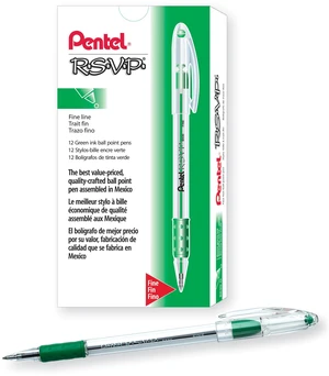 RSVP Ballpoint Pen, (0.7mm) Fine Line, Green Ink, Box of 12 (BK90-D) RSVP Ballpoint Pen, (0.7mm) Fine Line, Green Ink, Box of 12 (BK90-D)