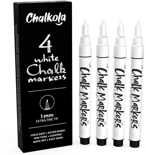Extra Fine Tip White Chalk Markers (4 Pack 1mm Point) Chalk Pens - White Dry Erase Marker Pen for Blackboard, Chalkboards, Windows, Glass, Bistro, Signs Extra Fine Tip White Chalk Markers (4 Pack 1mm Point) Chalk Pens - White Dry Erase Marker Pen for Blackboard, Chalkboards, Windows, Glass, Bistro, Signs