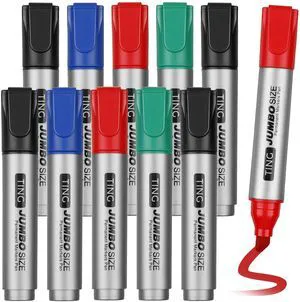 10 Pack Jumbo Permanent Markers Chisel Tip Quick Dry Multicolor Waterproof, Large Big Poster Pens Bulk for Office, Logistics Company and More 10 Pack Jumbo Permanent Markers Chisel Tip Quick Dry Multicolor Waterproof, Large Big Poster Pens Bulk for Office, Logistics Company and More