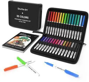 Permanent Markers, 30 Assorted Colors Ultra Fine Point Permanent Marker Packed in Travel Case, Ideal Colored Markers Set for Adults Coloring Doodling on Plastic, Glass, Gift for Teens Permanent Markers, 30 Assorted Colors Ultra Fine Point Permanent Marker Packed in Travel Case, Ideal Colored Markers Set for Adults Coloring Doodling on Plastic, Glass, Gift for Teens