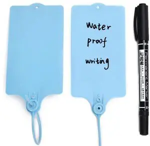 100 Plastic Shipping Tags - Waterproof, Writable, Hanging Tags with One Blue Marker Pen 100 Plastic Shipping Tags - Waterproof, Writable, Hanging Tags with One Blue Marker Pen