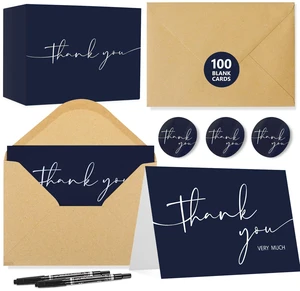 100 PCS Thank You Cards With Envelopes and Stickers Classy 4x6 Blank Thank You CardsThank You Notes for Wedding, Small Business, Baby & Bridal Shower (Navy Blue) 100 PCS Thank You Cards With Envelopes and Stickers Classy 4x6 Blank Thank You CardsThank You Notes for Wedding, Small Business, Baby & Bridal Shower (Navy Blue)