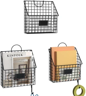 3 Packs Hanging Wall File Organizer with Hooks, Magazine Rack,Mail Basket Metal Wall Mounted File Holder Folder with Handles, Home Office Organization for Papers Document Book, No Assembly Required 3 Packs Hanging Wall File Organizer with Hooks, Magazine Rack,Mail Basket Metal Wall Mounted File Holder Folder with Handles, Home Office Organization for Papers Document Book, No Assembly Required