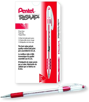 R.S.V.P. Ballpoint Pen, (0.7mm) Fine Tip, Red Ink, Box of 12 (BK90-B) R.S.V.P. Ballpoint Pen, (0.7mm) Fine Tip, Red Ink, Box of 12 (BK90-B)