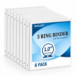 Durable 1 inch 3 Ring Binder White 8 Pack, PVC-Free Clear View Binder with 2 Interior Pockets, Holds 200 Sheets of 8.5" x 11" Paper for Teachers, Back to School,Home Office & Organization Durable 1 inch 3 Ring Binder White 8 Pack, PVC-Free Clear View Binder with 2 Interior Pockets, Holds 200 Sheets of 8.5" x 11" Paper for Teachers, Back to School,Home Office & Organization