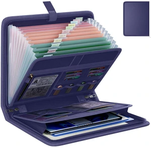 Fireproof Accordion File Organizer, Expanding File Folder with 13 Pockets Portable Document Organizer with Waterproof Zipper & Labels, File Organizer for Important Document/Paper Storage, Blue Fireproof Accordion File Organizer, Expanding File Folder with 13 Pockets Portable Document Organizer with Waterproof Zipper & Labels, File Organizer for Important Document/Paper Storage, Blue