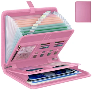 Fireproof Accordion File Organizer, Expanding File Folder with 13 Pockets Portable Document Organizer with Waterproof Zipper & Labels, File Organizer for Important Document/Paper Storage, Pink Fireproof Accordion File Organizer, Expanding File Folder with 13 Pockets Portable Document Organizer with Waterproof Zipper & Labels, File Organizer for Important Document/Paper Storage, Pink