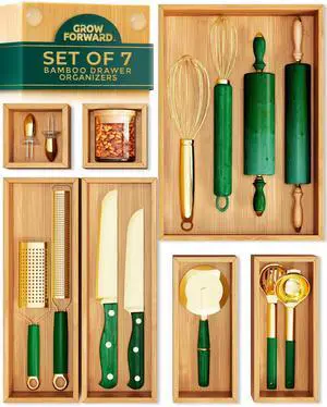Bamboo Drawer Organizer Boxes - Set of 7 Wooden Drawer Organizers for Kitchen, Bathroom, Office, Desk, Vanity, Makeup - Non-Slip Junk Drawer Organizer Trays for Storage and Organization Bamboo Drawer Organizer Boxes - Set of 7 Wooden Drawer Organizers for Kitchen, Bathroom, Office, Desk, Vanity, Makeup - Non-Slip Junk Drawer Organizer Trays for Storage and Organization