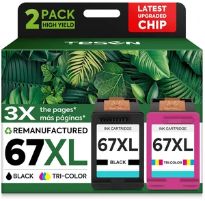 67XL Ink Cartridge Replacement for HP Ink 67 2855e Printer Ink use for 2700 2700e 2755e 2855e 2800 4155e 4255e 4100 Envy 6400 6055 6055e 6455e Printer, Black Tri-Color 2-Pack 67XL Ink Cartridge Replacement for HP Ink 67 2855e Printer Ink use for 2700 2700e 2755e 2855e 2800 4155e 4255e 4100 Envy 6400 6055 6055e 6455e Printer, Black Tri-Color 2-Pack