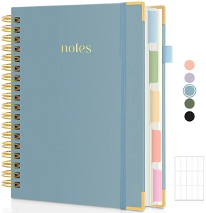5 Subject Notebook with Dividers and Tabs, 8" x 10" College Ruled Notebook for Work, 300 Pages Spiral Journal for Women, Blue 5 Subject Notebook with Dividers and Tabs, 8" x 10" College Ruled Notebook for Work, 300 Pages Spiral Journal for Women, Blue