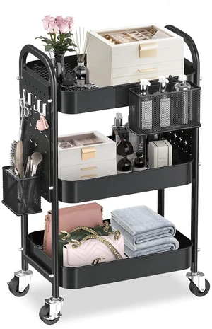 3 Tier Metal Rolling Utility Cart with Pegboards,Baskets,Hooks More Storage Craft Cart with Pegboards,Lockable Wheels,Hooks & Baskets to Organize Kitchen,Office,Bedroom and DIY Supplies 3 Tier Metal Rolling Utility Cart with Pegboards,Baskets,Hooks More Storage Craft Cart with Pegboards,Lockable Wheels,Hooks & Baskets to Organize Kitchen,Office,Bedroom and DIY Supplies
