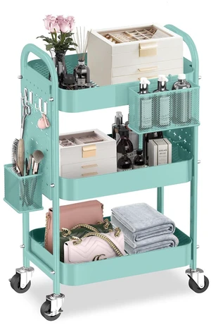 3 Tier Metal Rolling Utility Cart with Pegboards,Baskets,Hooks,Blue More Storage Craft Cart with Pegboards,Lockable Wheels,Hooks & Baskets to Organize Kitchen,Office,Bedroom and DIY Supplies 3 Tier Metal Rolling Utility Cart with Pegboards,Baskets,Hooks,Blue More Storage Craft Cart with Pegboards,Lockable Wheels,Hooks & Baskets to Organize Kitchen,Office,Bedroom and DIY Supplies