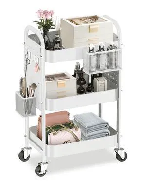 3 Tier Metal Rolling Utility Cart with Pegboards,Baskets,Hook,White More Storage Craft Cart with Pegboards,Lockable Wheels,Hooks & Baskets to Organize Kitchen,Office,Bedroom and DIY Supplies 3 Tier Metal Rolling Utility Cart with Pegboards,Baskets,Hook,White More Storage Craft Cart with Pegboards,Lockable Wheels,Hooks & Baskets to Organize Kitchen,Office,Bedroom and DIY Supplies