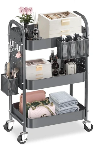3 Tier Metal Rolling Utility Cart with Pegboards,Baskets,Hooks,Gray More Storage Craft Cart with Pegboards,Lockable Wheels,Hooks & Baskets to Organize Kitchen,Office,Bedroom and DIY Supplies 3 Tier Metal Rolling Utility Cart with Pegboards,Baskets,Hooks,Gray More Storage Craft Cart with Pegboards,Lockable Wheels,Hooks & Baskets to Organize Kitchen,Office,Bedroom and DIY Supplies