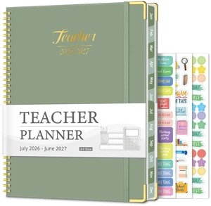 Teacher Planner 2026-2027, Lesson Plan Book for Teachers 8.5"x11" July 2026-June 2027 Academic Year, Spiral Hardcover Teacher Calendar with 14 Checklists, Gold Corners & Colorful Tabs, Green Teacher Planner 2026-2027, Lesson Plan Book for Teachers 8.5"x11" July 2026-June 2027 Academic Year, Spiral Hardcover Teacher Calendar with 14 Checklists, Gold Corners & Colorful Tabs, Green