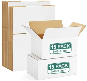30 Pack Small Shipping Boxes Assorted Sizes, 8x6x4 & 9x6x4 15 PCS Each Small Boxes, White Corrugated Box Mailers, Cardboard Boxes for Packaging Small Business, Mailing 30 Pack Small Shipping Boxes Assorted Sizes, 8x6x4 & 9x6x4 15 PCS Each Small Boxes, White Corrugated Box Mailers, Cardboard Boxes for Packaging Small Business, Mailing
