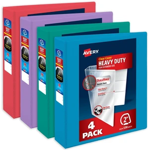 Heavy-Duty View 3 Ring Binders, 2", 4 Assorted Bright Binders For Heavy School, Home and Office Use, DuraHinge Tear-Resistant Spine, DuraEdge Split-Resistant Sides, Interior Pockets Heavy-Duty View 3 Ring Binders, 2", 4 Assorted Bright Binders For Heavy School, Home and Office Use, DuraHinge Tear-Resistant Spine, DuraEdge Split-Resistant Sides, Interior Pockets