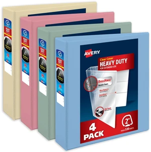Heavy-Duty View 3 Ring Binders, 2", 4 Assorted Pastel Binders For Heavy School, Home and Office Use, DuraHinge Tear-Resistant Spine, DuraEdge Split-Resistant Sides, Interior Pockets Heavy-Duty View 3 Ring Binders, 2", 4 Assorted Pastel Binders For Heavy School, Home and Office Use, DuraHinge Tear-Resistant Spine, DuraEdge Split-Resistant Sides, Interior Pockets