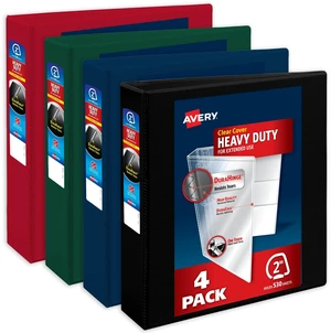 Heavy-Duty View 3 Ring Binders, 2", 4 Assorted Dark Binders For Heavy School, Home and Office Use, DuraHinge Tear-Resistant Spine, DuraEdge Split-Resistant Sides, Interior Pockets Heavy-Duty View 3 Ring Binders, 2", 4 Assorted Dark Binders For Heavy School, Home and Office Use, DuraHinge Tear-Resistant Spine, DuraEdge Split-Resistant Sides, Interior Pockets