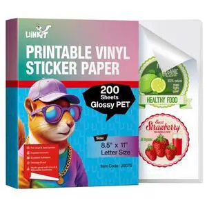 Glossy Printable Vinyl Sticker Paper Letter Size 8.5x11" 200 Sheets Tear-Resistant & Waterproof with Inkjet/Laser Printers & Cricut, for Small Business Labels, Crafts, Decals Sticker Making Glossy Printable Vinyl Sticker Paper Letter Size 8.5x11" 200 Sheets Tear-Resistant & Waterproof with Inkjet/Laser Printers & Cricut, for Small Business Labels, Crafts, Decals Sticker Making