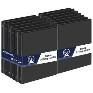0.5-1-Inch 3-Ring-Binder with Pockets, Basic Binders 1-inch View Round Binders Holds US Letter Size 8.5'' x 11'' - Bundle Packs Perfect for Home, Office, and School (0.5'' - Black -12 Packs) 0.5-1-Inch 3-Ring-Binder with Pockets, Basic Binders 1-inch View Round Binders Holds US Letter Size 8.5'' x 11'' - Bundle Packs Perfect for Home, Office, and School (0.5'' - Black -12 Packs)