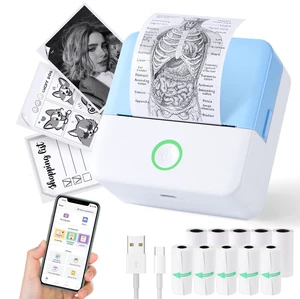 Mini Sticker Printer, X6 Print Pod with 10 Rolls Thermal Paper Bluetooth Pocket Printer Sticker Maker for Phone, Impresora Portátil for Gifts, DIY, Journaling Supplies, Photos (Blue) Mini Sticker Printer, X6 Print Pod with 10 Rolls Thermal Paper Bluetooth Pocket Printer Sticker Maker for Phone, Impresora Portátil for Gifts, DIY, Journaling Supplies, Photos (Blue)