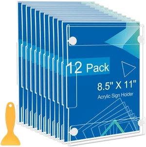12 Pack Acrylic Sign Holder 8.5 x 11 Wall Mount, Vertical & Horizontal Use, Wall Sign Holder Memo Document Menu Holder for Office Store Restaurants Wedding Party Decoration, No Drilling 12 Pack Acrylic Sign Holder 8.5 x 11 Wall Mount, Vertical & Horizontal Use, Wall Sign Holder Memo Document Menu Holder for Office Store Restaurants Wedding Party Decoration, No Drilling