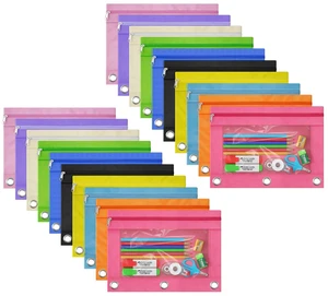 Binder Pencil Pouches, Pencil Pouch for 3 Ring Binder with Zipper Pulls, Clear Window Pencil Case for Binder, Zipper Pencil Pouches with Rivet Enforced 3 Ring, 20 Pack, 10 Color Binder Pencil Pouches, Pencil Pouch for 3 Ring Binder with Zipper Pulls, Clear Window Pencil Case for Binder, Zipper Pencil Pouches with Rivet Enforced 3 Ring, 20 Pack, 10 Color