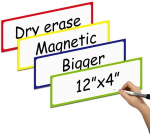 Magnetic Dry Erase Labels Larger 12"x 4", Big Dry Erase Magnetic Labels for Whiteboards, Fridge, School Classroom, Pack of 8 Magnetic Dry Erase Labels Larger 12"x 4", Big Dry Erase Magnetic Labels for Whiteboards, Fridge, School Classroom, Pack of 8
