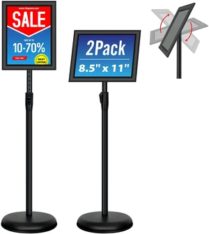 2Pack 8.5x11 Inch Adjustable Pedestal Poster Sign Stand, Heavy Duty Floor Standing Sign Holder Stand Aluminum Snap Open Frame for Vertical and Horizontal View Sign Displayed(Black) 2Pack 8.5x11 Inch Adjustable Pedestal Poster Sign Stand, Heavy Duty Floor Standing Sign Holder Stand Aluminum Snap Open Frame for Vertical and Horizontal View Sign Displayed(Black)