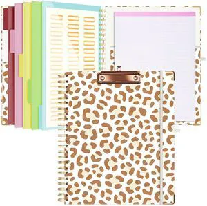 Clipboard with Storage 8.5 X 11Padfolio Organizer, Spiral Portfolio Letter Size with Notepad, Pen Holder, 5 Extra Folder Divider Pages, Elastic Closure Nurse Office Essentials Leopard Clipboard with Storage 8.5 X 11Padfolio Organizer, Spiral Portfolio Letter Size with Notepad, Pen Holder, 5 Extra Folder Divider Pages, Elastic Closure Nurse Office Essentials Leopard