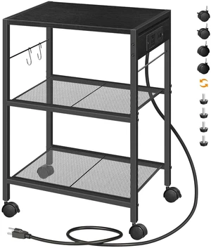 Industrial Printer Stand, 3-Tier Mobile Printer Table, Rolling Cart with Power Outlets and USB Ports, Home Printer Stand with 2 Hooks, for Office, Living Room, Black BB22UPS01 Industrial Printer Stand, 3-Tier Mobile Printer Table, Rolling Cart with Power Outlets and USB Ports, Home Printer Stand with 2 Hooks, for Office, Living Room, Black BB22UPS01
