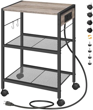 Industrial Printer Stand, 3-Tier Mobile Printer Table, Rolling Cart with Power Outlets and USB Ports, Home Printer Stand with 2 Hooks, for Office, Living Room, Greige and Black BG22UPS01 Industrial Printer Stand, 3-Tier Mobile Printer Table, Rolling Cart with Power Outlets and USB Ports, Home Printer Stand with 2 Hooks, for Office, Living Room, Greige and Black BG22UPS01