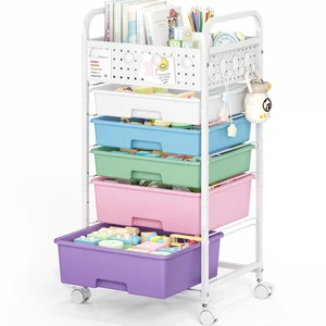 5 Drawer Rolling Storage Cart with Pegboard Top and Hooks, Ice Cream Mobile Organizer Cart with Wheels for Office Supplies, Craft Storage, Classroom Organization, Home Utility Cart 5 Drawer Rolling Storage Cart with Pegboard Top and Hooks, Ice Cream Mobile Organizer Cart with Wheels for Office Supplies, Craft Storage, Classroom Organization, Home Utility Cart