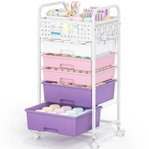 5 Drawer Rolling Storage Cart with Pegboard Top and Hooks, Dreamy Color Mobile Organizer Cart with Wheels for Office Supplies, Craft Storage, Classroom Organization, Home Utility Cart 5 Drawer Rolling Storage Cart with Pegboard Top and Hooks, Dreamy Color Mobile Organizer Cart with Wheels for Office Supplies, Craft Storage, Classroom Organization, Home Utility Cart