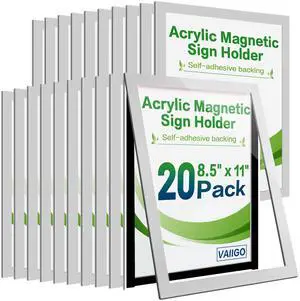 Acrylic Sign Holder 8.5 x 11 Wall Mount, Magnetic Sign Holder Silver Magnetic Display Frame, Self-Adhesive Nano Tape, Clear Acrylic Sign Holder, Wall Mount for Glass, Doors, 20 Pack Acrylic Sign Holder 8.5 x 11 Wall Mount, Magnetic Sign Holder Silver Magnetic Display Frame, Self-Adhesive Nano Tape, Clear Acrylic Sign Holder, Wall Mount for Glass, Doors, 20 Pack