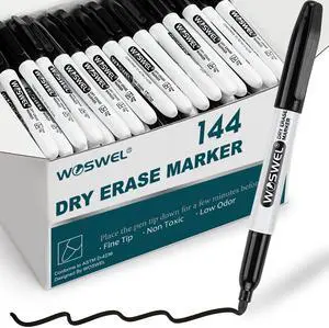 Dry Erase Markers Bulk, 144 Pack Black Fine Tip Whiteboard Marker, Fine Point, Low Odor Dry Erase Pen for School Office Home Dry Erase Markers Bulk, 144 Pack Black Fine Tip Whiteboard Marker, Fine Point, Low Odor Dry Erase Pen for School Office Home